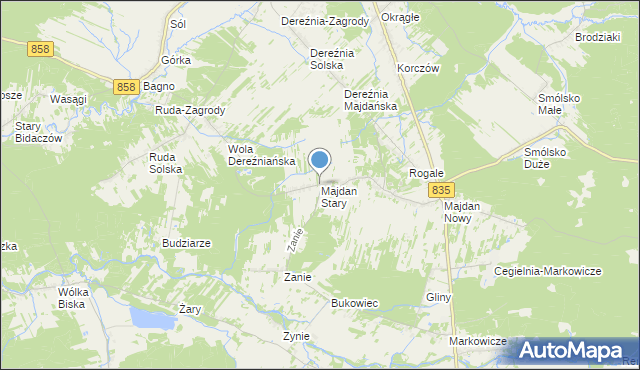 mapa Majdan Stary, Majdan Stary na mapie Targeo